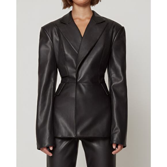 Khy X Namilia Faux Leather Blazer Jacket Black Size Small NWT - Picture 1 of 6